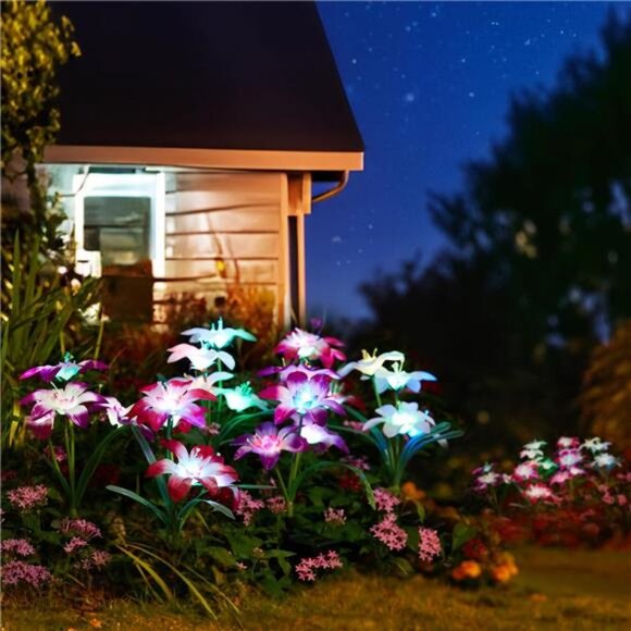 6 PACK Solar Lights Garden, Upgraded with 24 Enlarged Blooming Lily Flowers - Picture 6 of 8